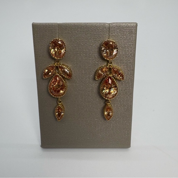 Amber Rose Gold Orange Topaz Dangle Cubic Zirconia Drop Pageant Party Earrings